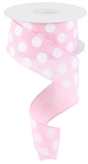 1.5"x10yd Medium Multi Dots, Light Pink/White  JA12