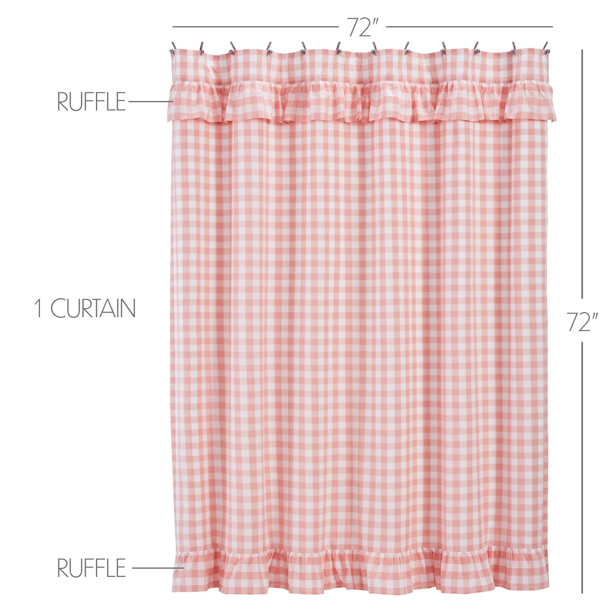 Annie Buffalo Coral Check Ruffled Shower Curtain 72x72