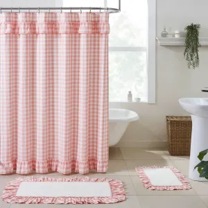 Annie Buffalo Coral Check Ruffled Shower Curtain 72x72