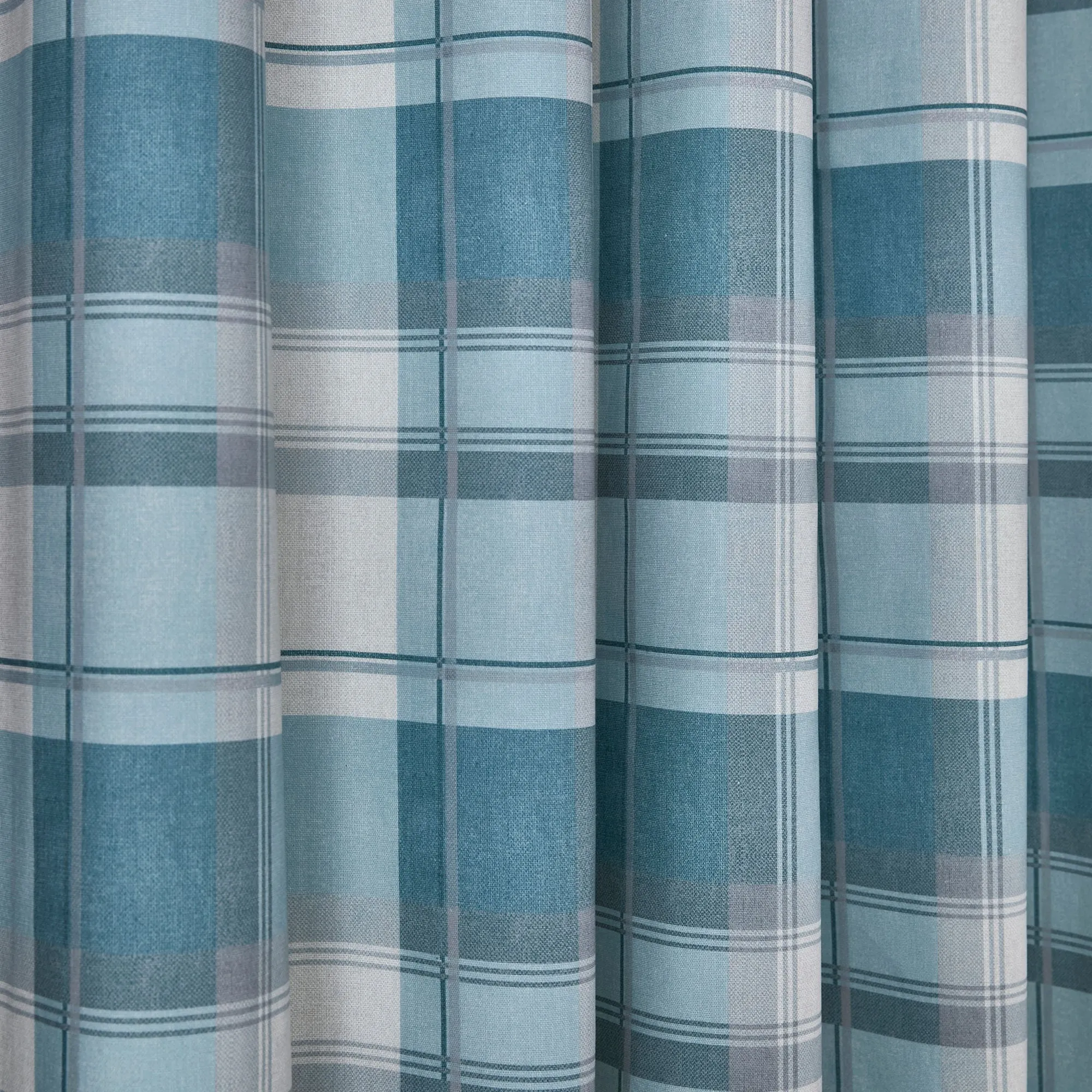 Balmoral Check Pair of Eyelet Curtains by Fusion in Duck Egg