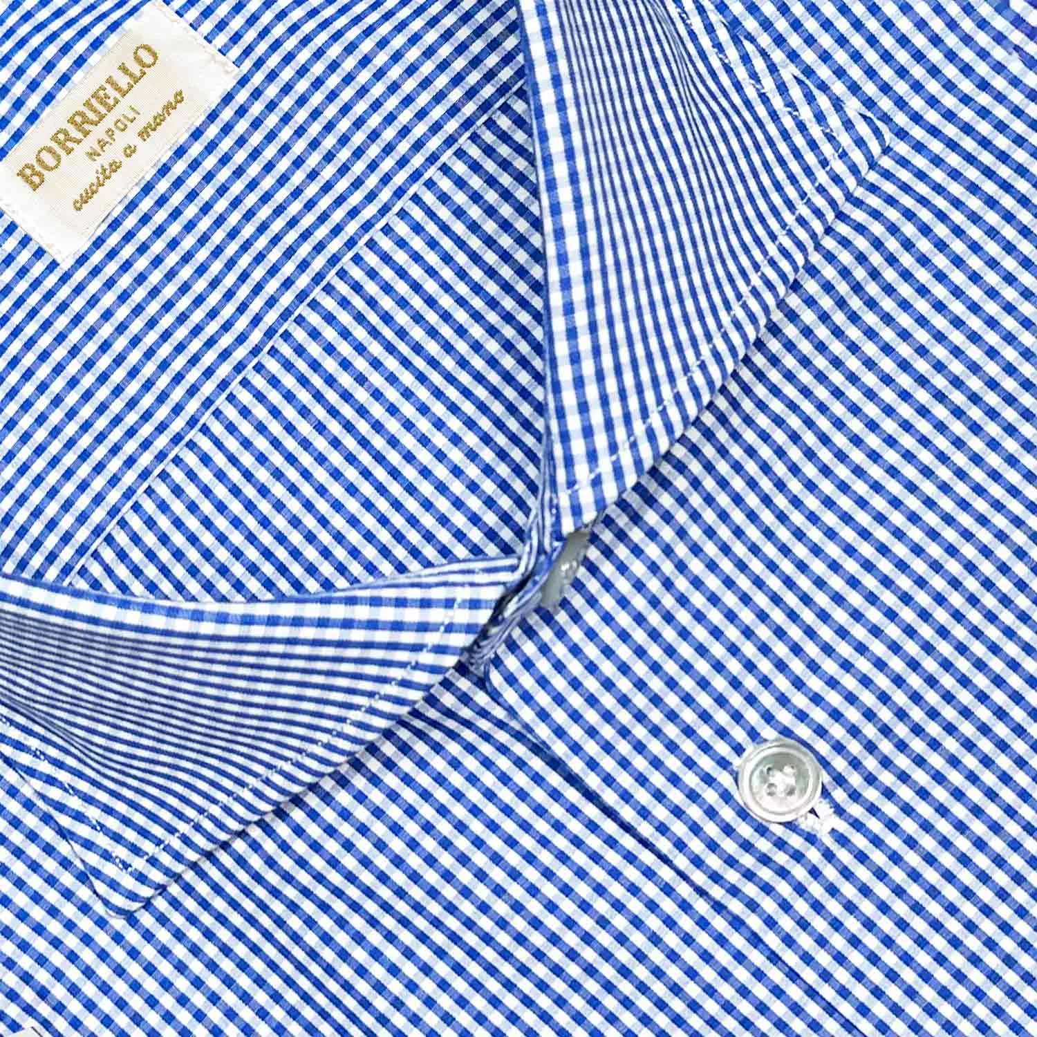 Borriello Micro Checked Shirt Thomas Mason Cotton Cobalt Blue