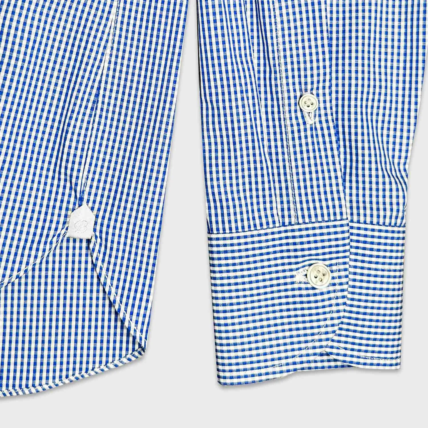 Borriello Micro Checked Shirt Thomas Mason Cotton Cobalt Blue