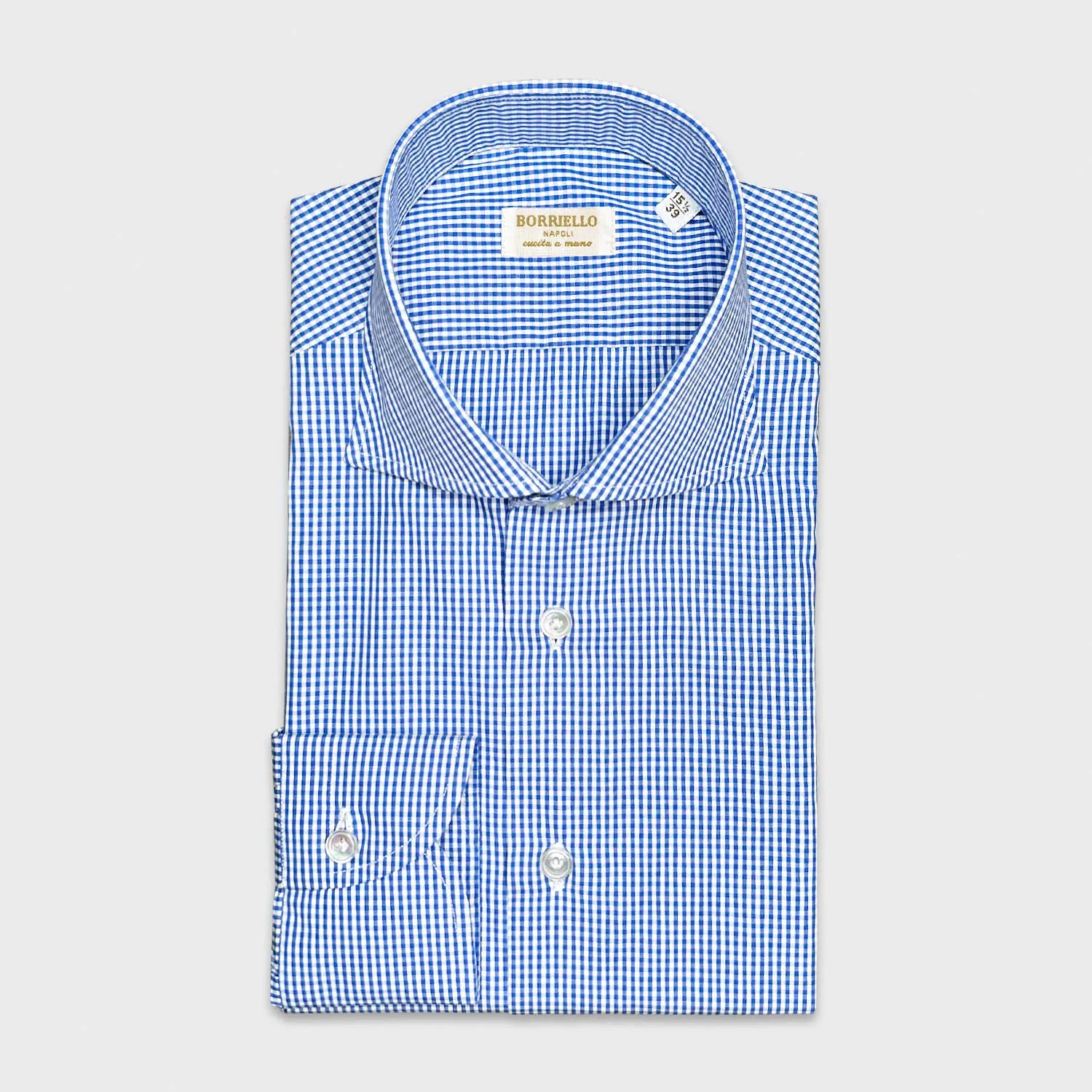 Borriello Micro Checked Shirt Thomas Mason Cotton Cobalt Blue