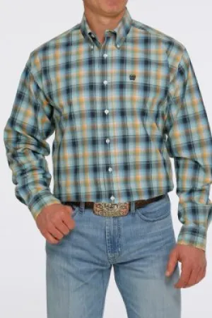 CINCH MEN'S OMBRE PLAID BUTTON-DOWN WESTERN SHIRT - BLUE / ORANGE / GREEN - MTW1105422