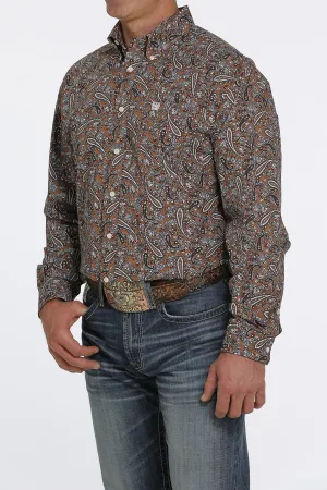 Cinch Mens Paisley Print Buttoned Down Western L/S Shirt - Brown/Blue - MTW1105453