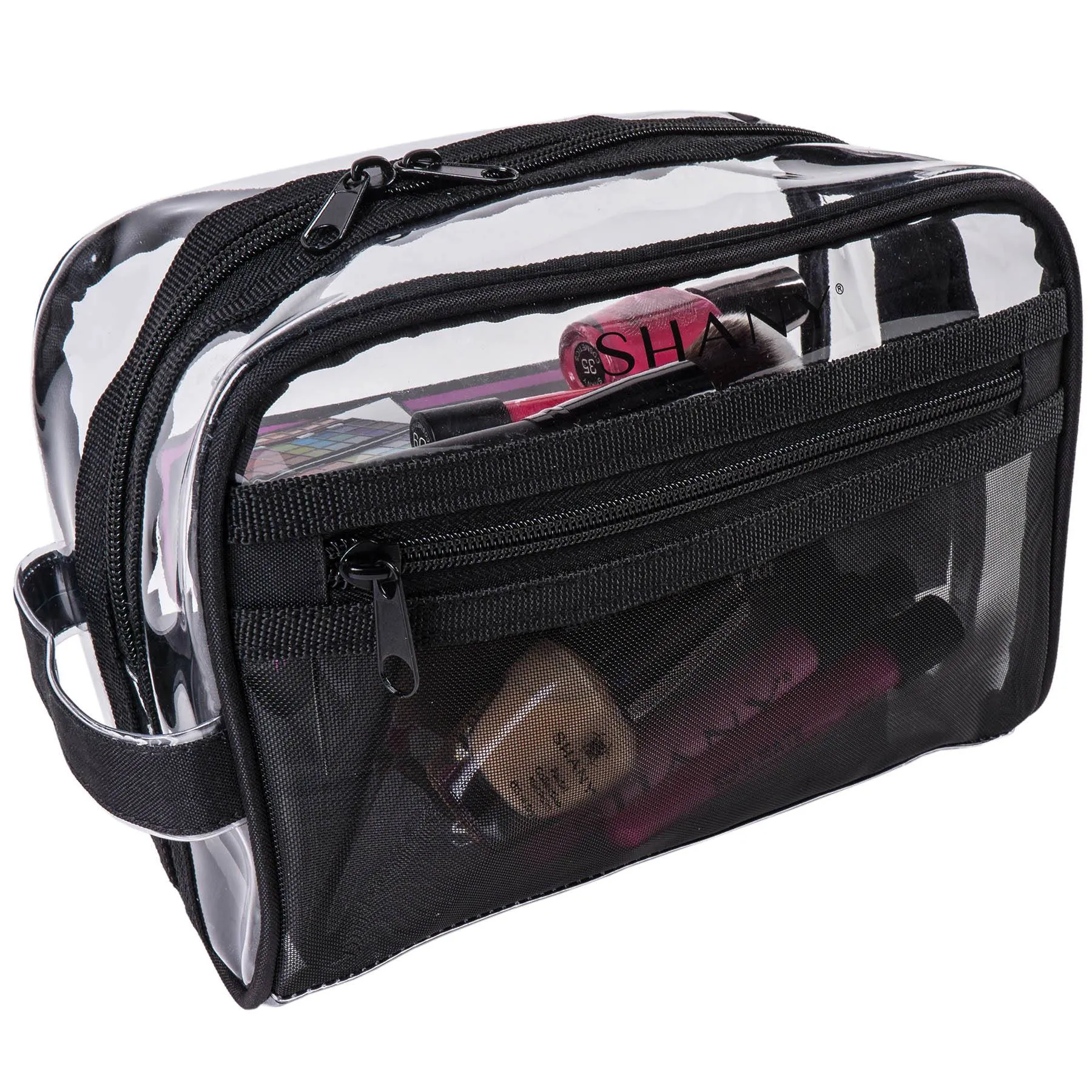 Clear Toiletry and Makeup Bag and Organizer - Black Mesh