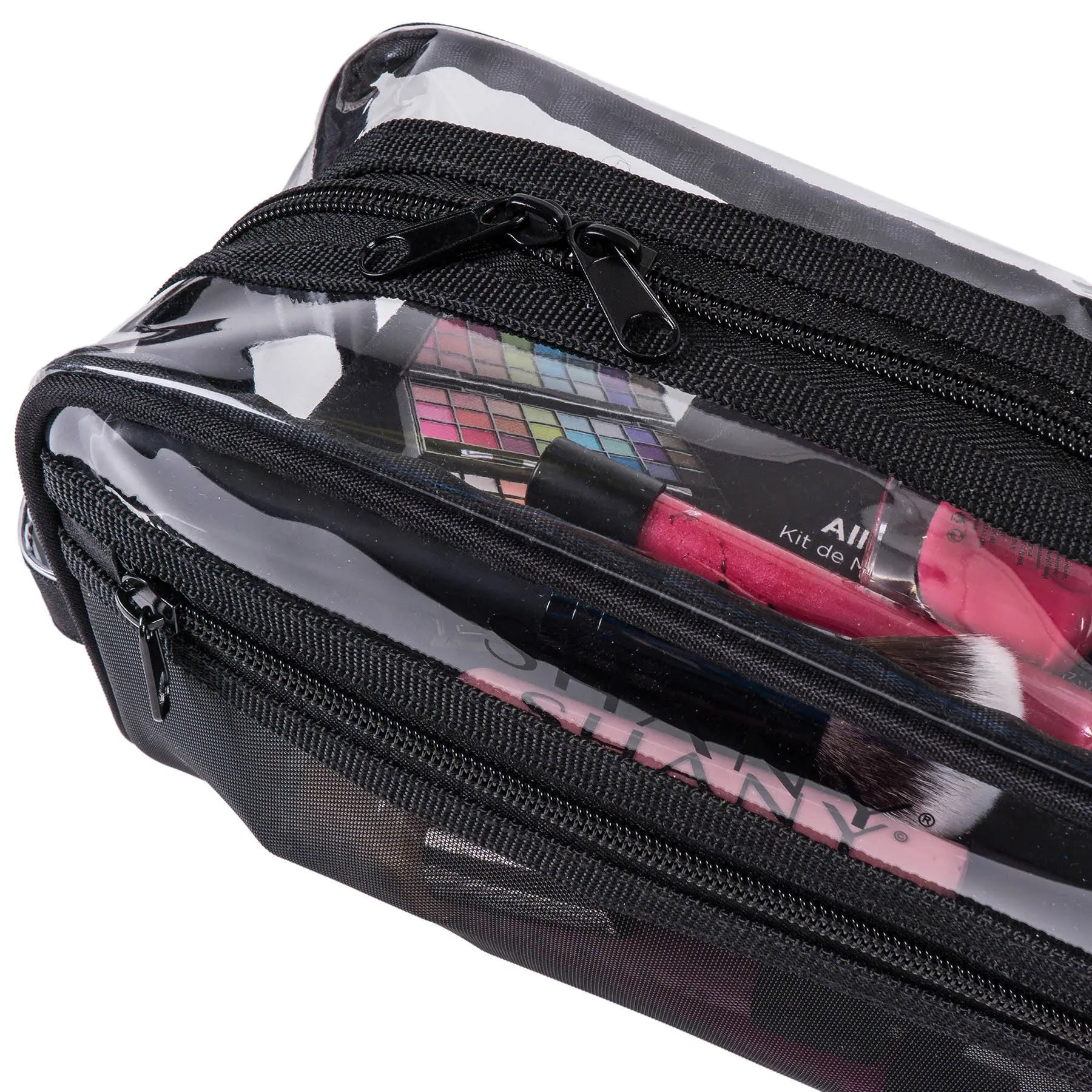 Clear Toiletry and Makeup Bag and Organizer - Black Mesh