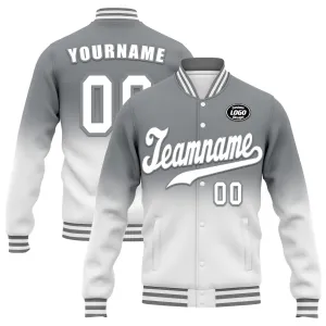 Custom Gray White Fade Fashion Jacket Bomber Full-Snap Varsity Letterman Personalized Jacket FZ005-D020229-15