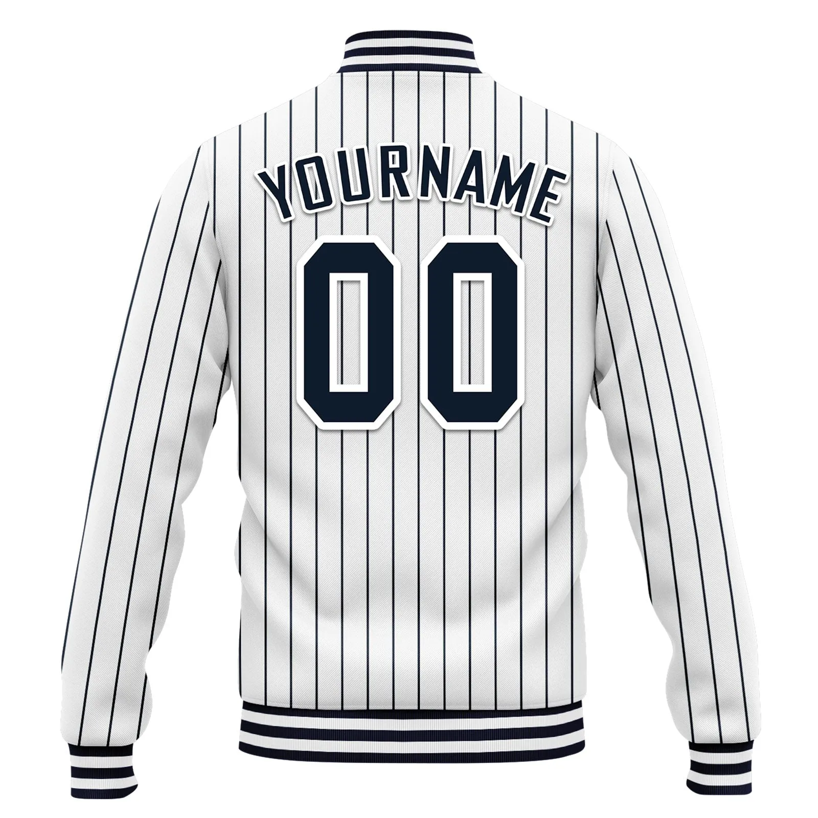 Custom White Navy Stripe Fashion Jacket Bomber Full-Snap Varsity Letterman Personalized Jacket FZ005-D020219-2