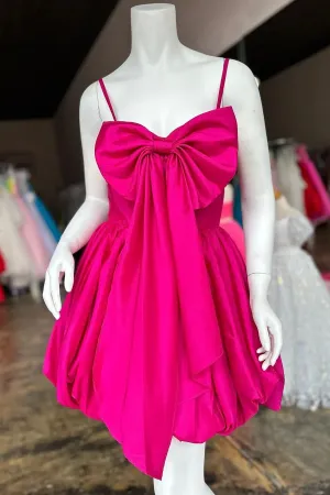 Cute Hot Pink Bow Front Short Homecoming Dress