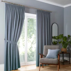 Dijon Pair of Pencil Pleat Curtains by Fusion in Light Blue