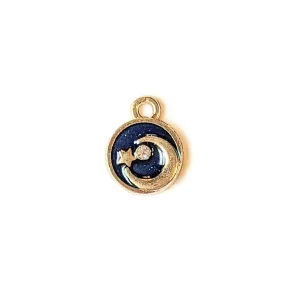 Gold & Blue Crescent Moon and Star charm