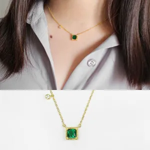 Green Square CZ Necklace