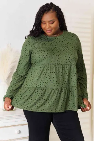 Heimish Full Size Long Puff Sleeve Polka Tiered Top