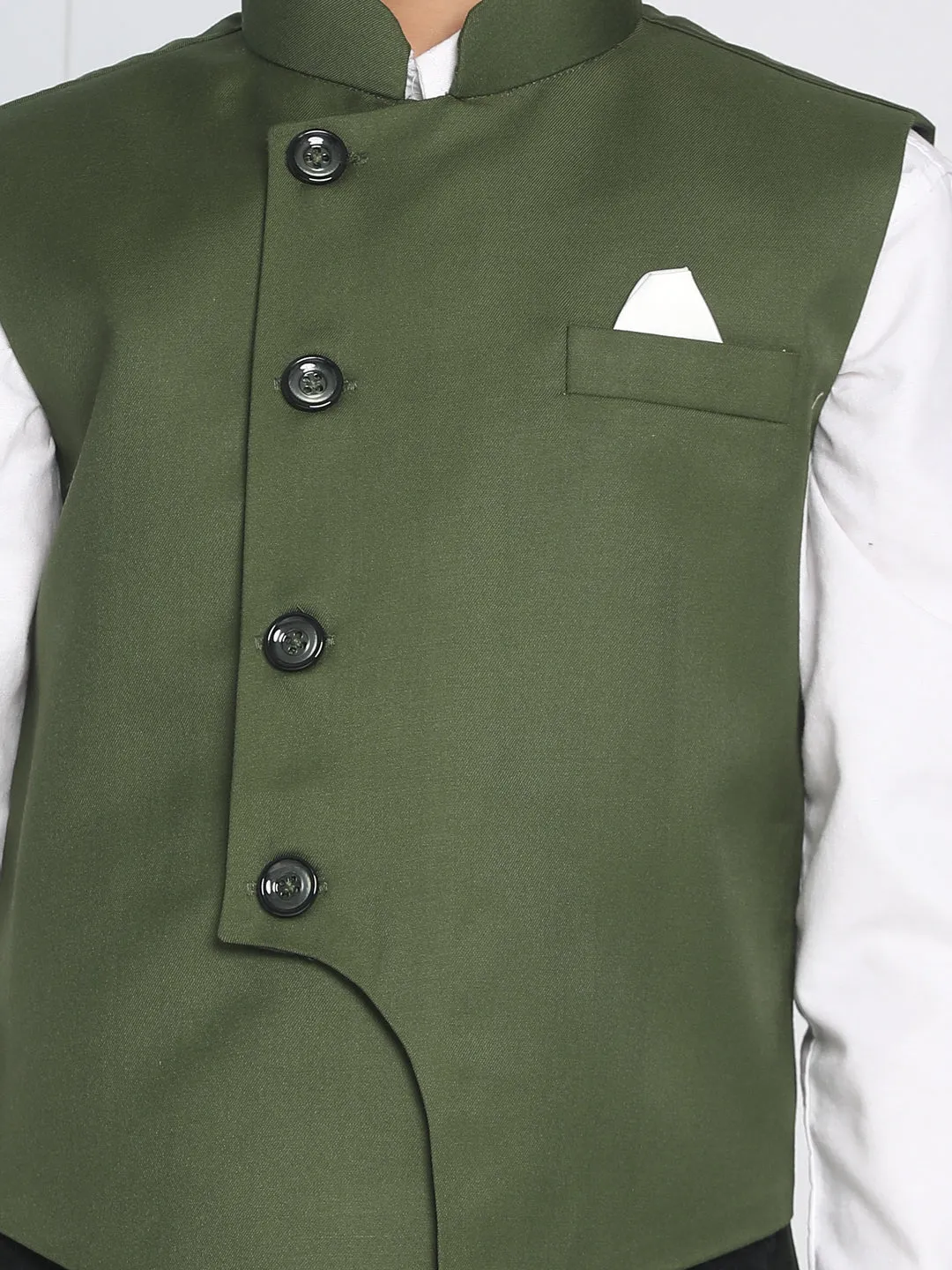 Jashvi Boys Green Solid Satin Nehru Jacket