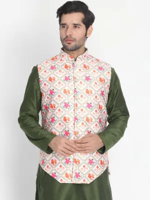 Jashvi Men's Pink Silk Blend Ethnic Jacket