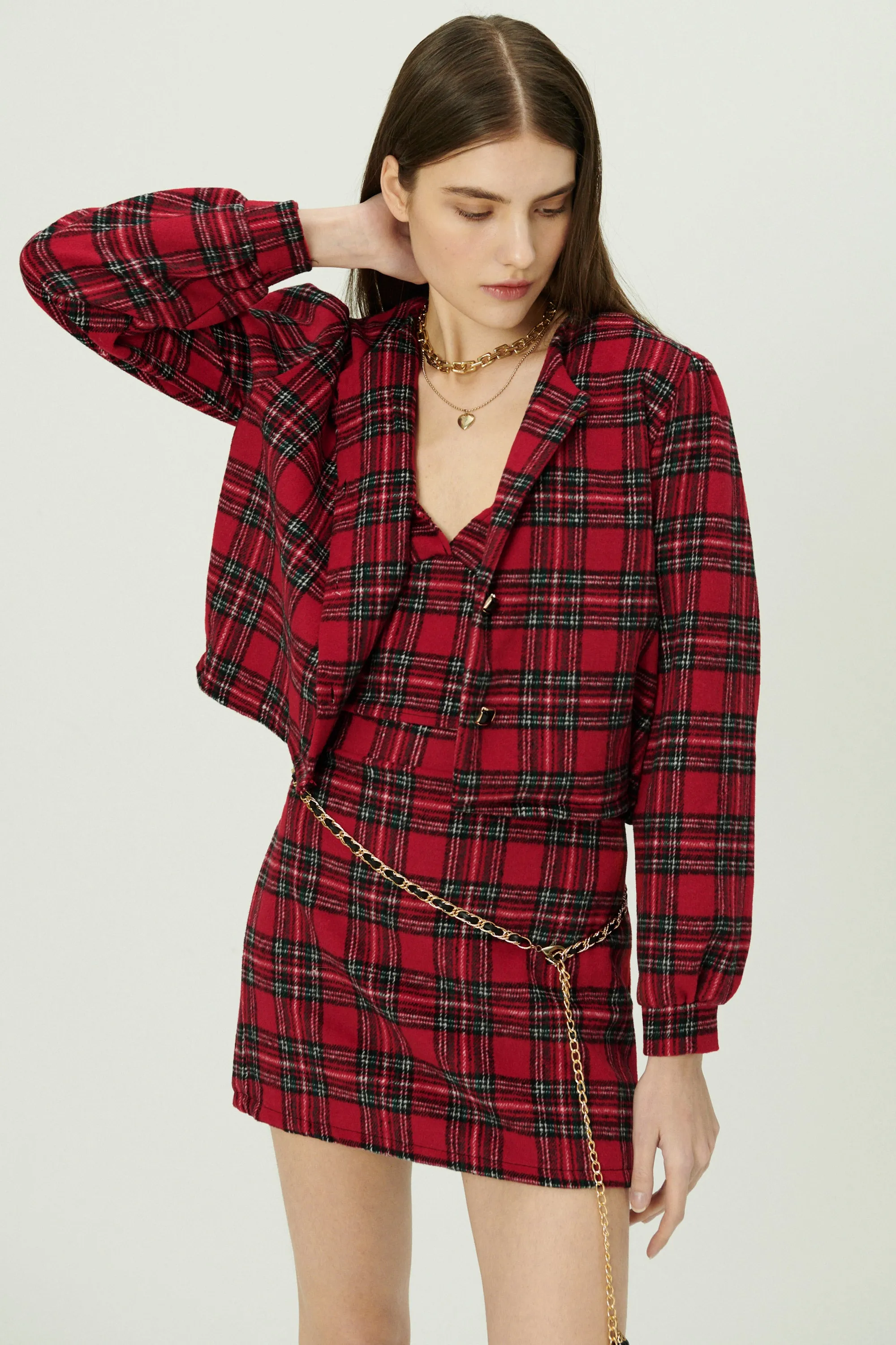 Jasper Collarless Jacket in Plaid