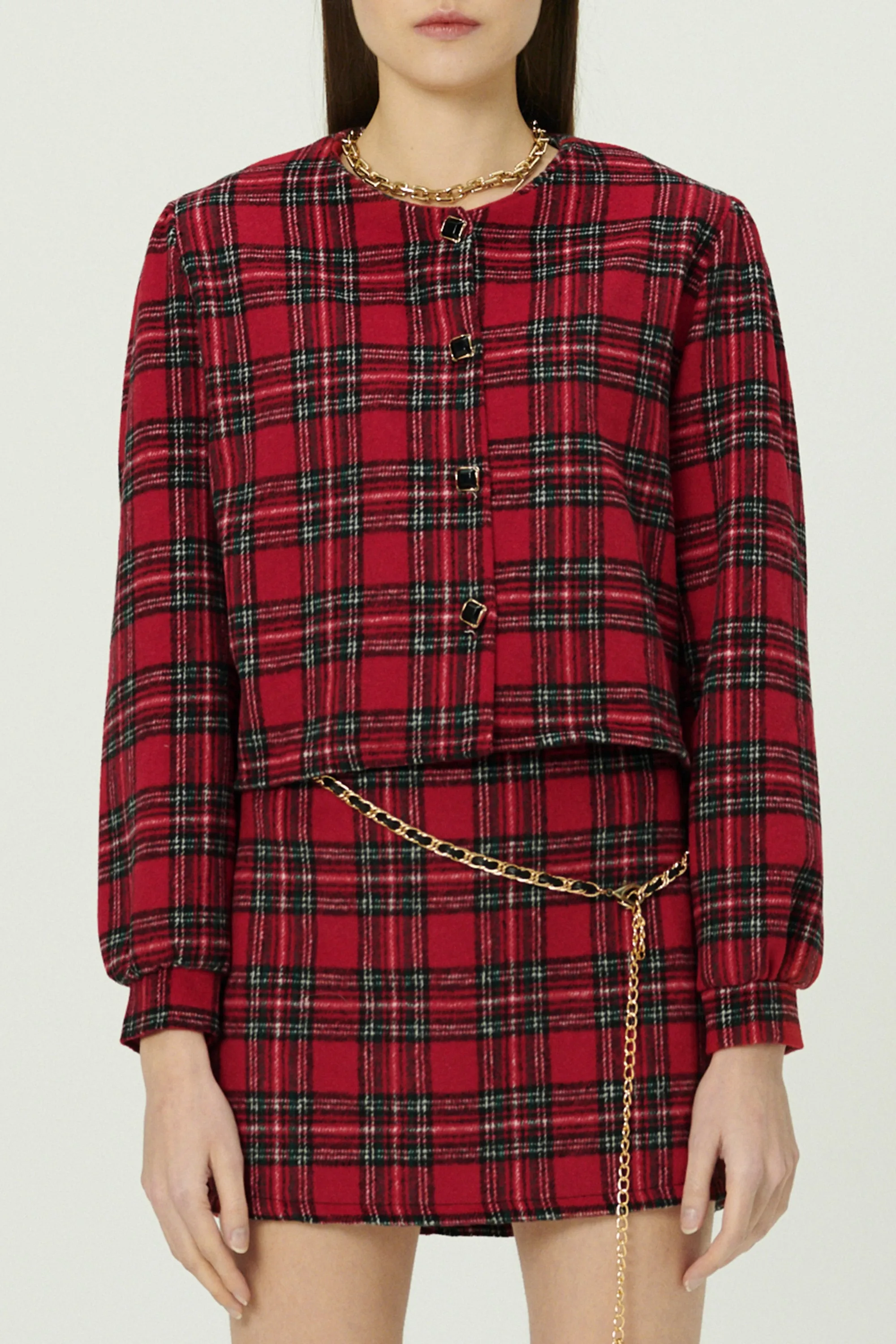 Jasper Collarless Jacket in Plaid