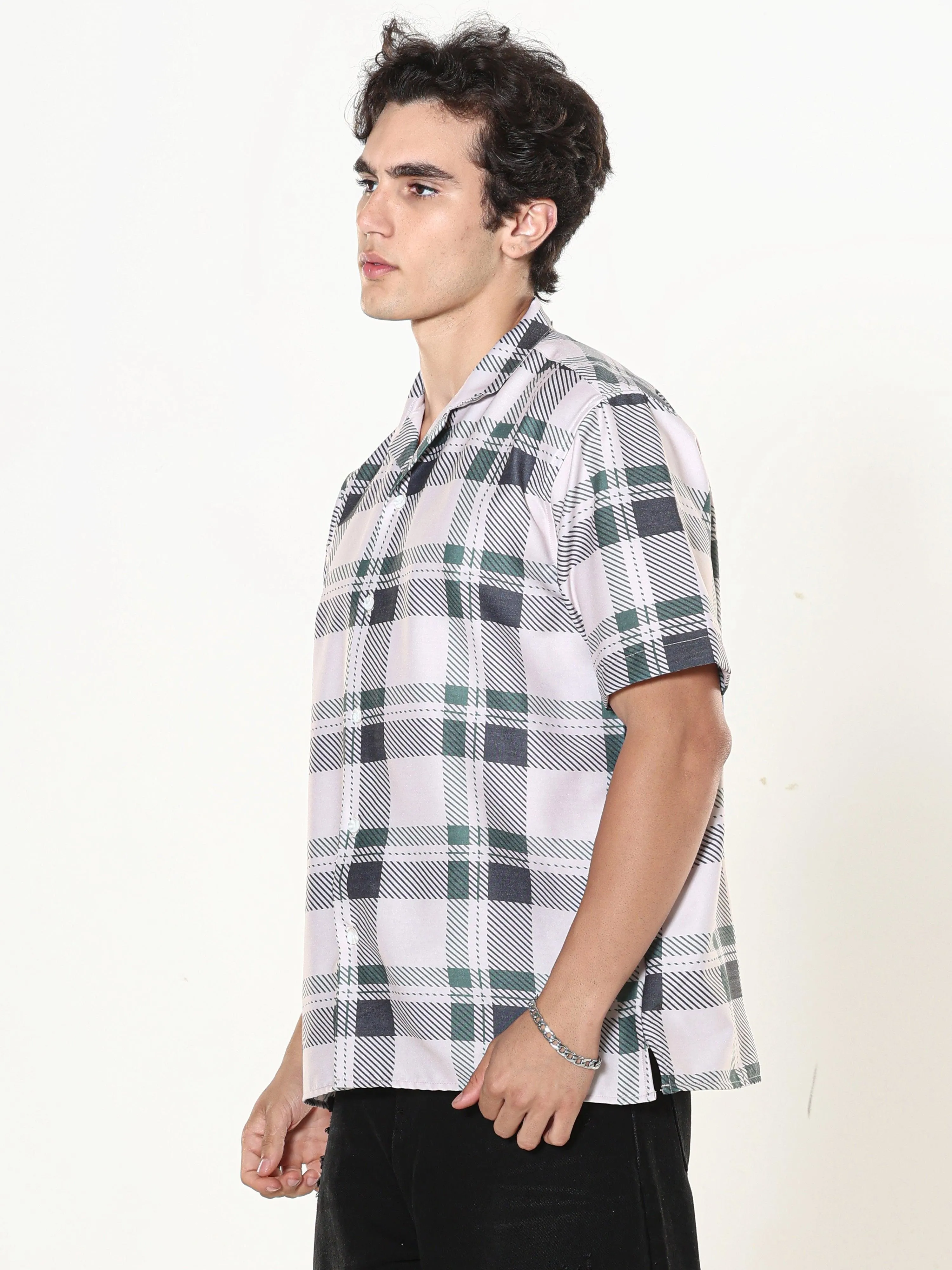 Kerenza - Checkered Lycra Shirt -Green