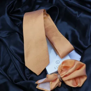 Kovove The Elegant Self Checkered Orange Necktie and Pocket Square Gift Box