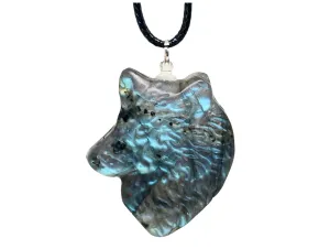 Labradorite Crystal Wolf Pendant Necklace