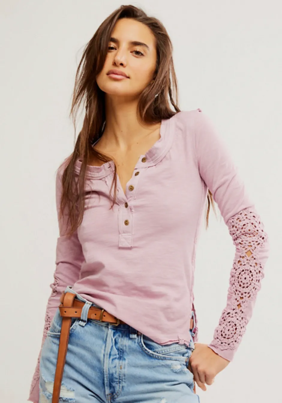 Our Song Henley Cuff Top *SIZE S   L*