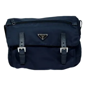 Prada Tessuto Re-Nylon Messenger Crossbody Bag Blue Nero Navy Medium