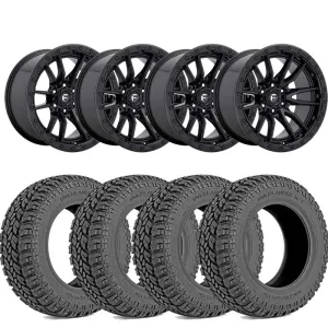 Rough Country 35X12.50R20 Tires & Fuel Rebel Matte Black Wheels Package | 2022-2025 Toyota Tundra