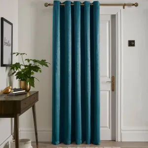 Strata Eyelet Single Panel Door Curtain by Fusion in Forest Green