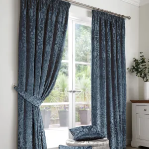 Trinity Pair of Pencil Pleat Curtains by Curtina in Blue