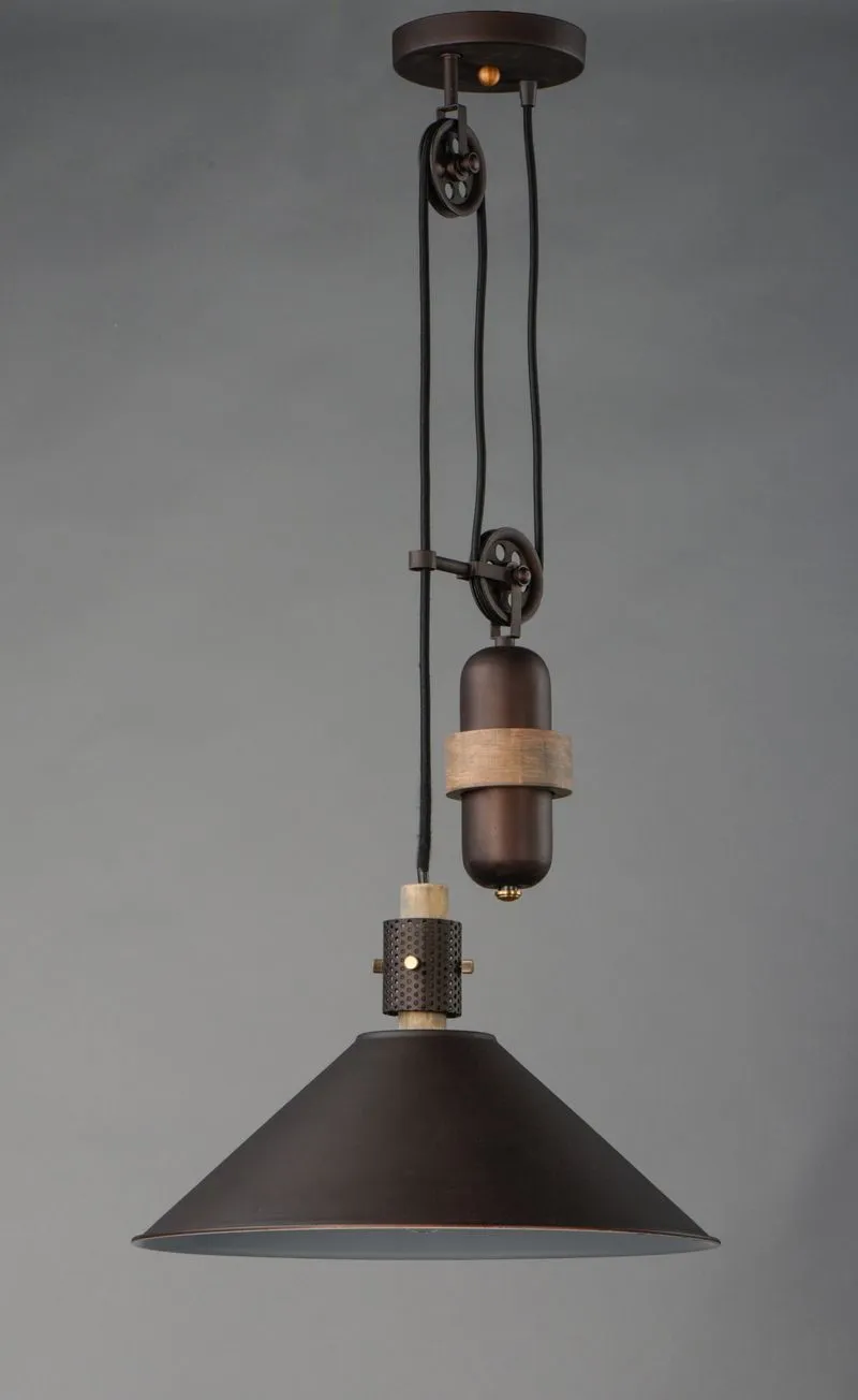 Tucson 16" Single Light Pendant in Oil Rubbed Bronze and Weathered Wood