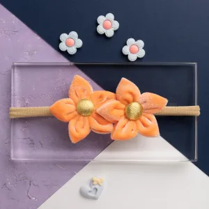 Velvet Flower Newborn Headband- Peach