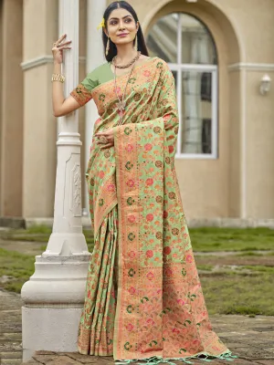 Women Light Green Silk Saree With Un Stitched Blouse